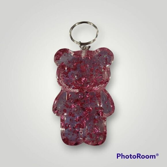 Pink Gold Leaf Clear Gummy Bear Keychain(Z023) - Picture 5 of 6